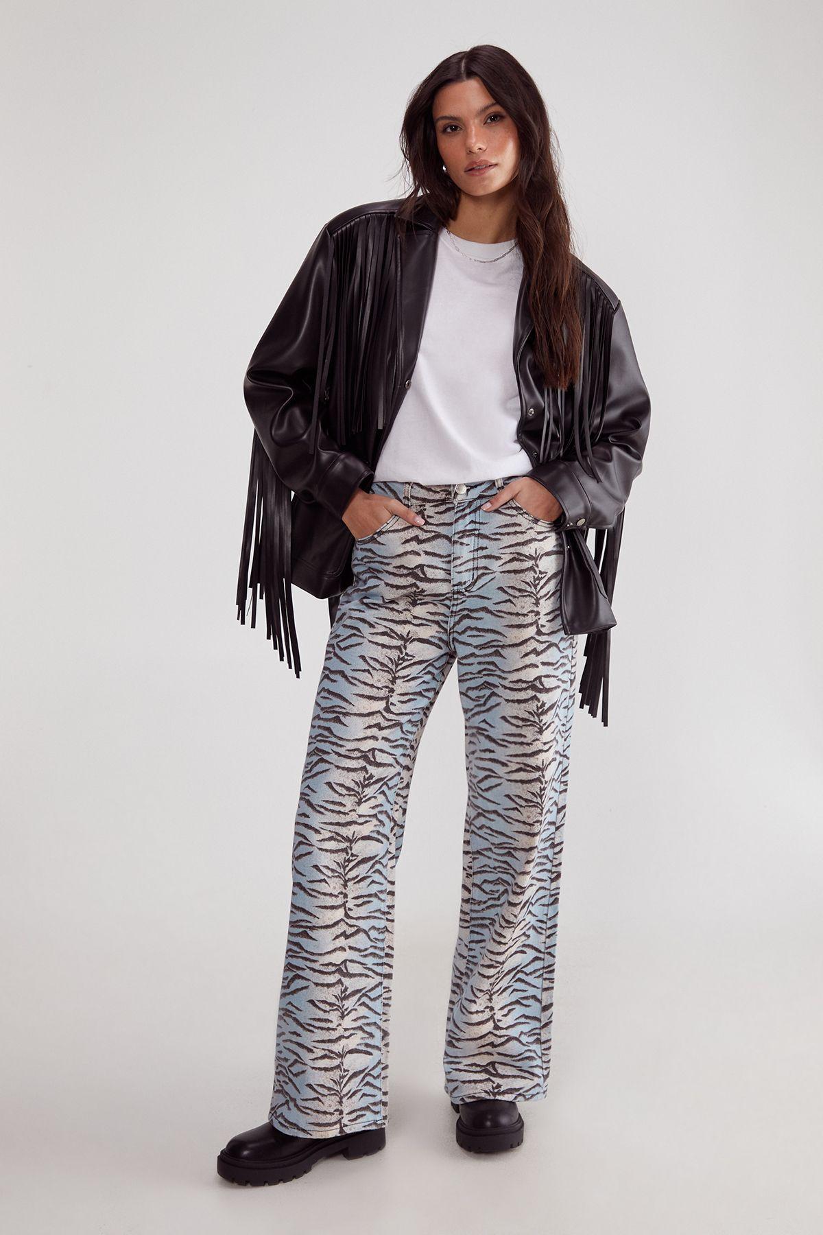 Tiger Print Denim Wide Leg Jean by NASTYGAL