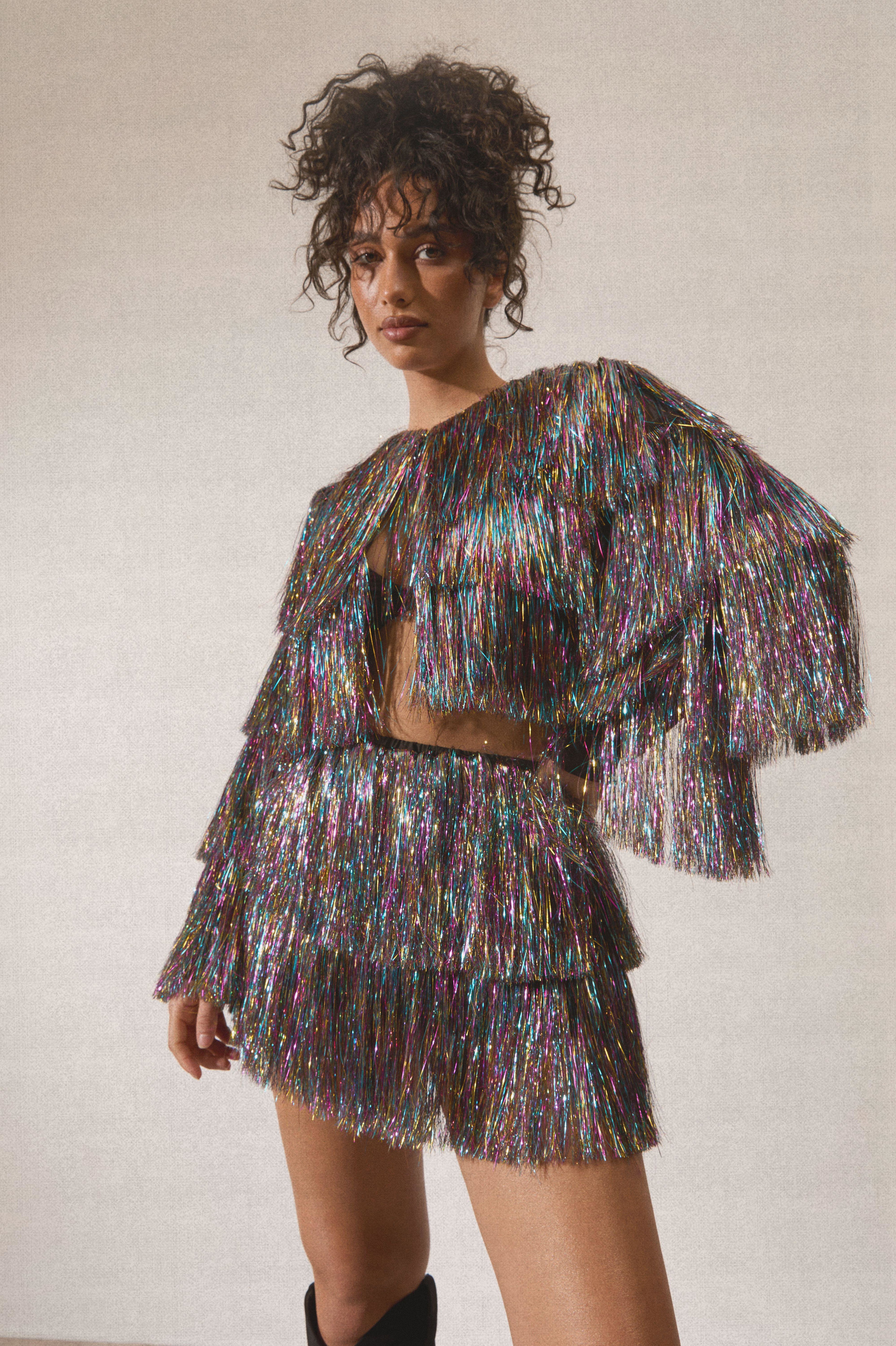 Tinsel Tiered Festival Shorts Co-Ord by NASTYGAL