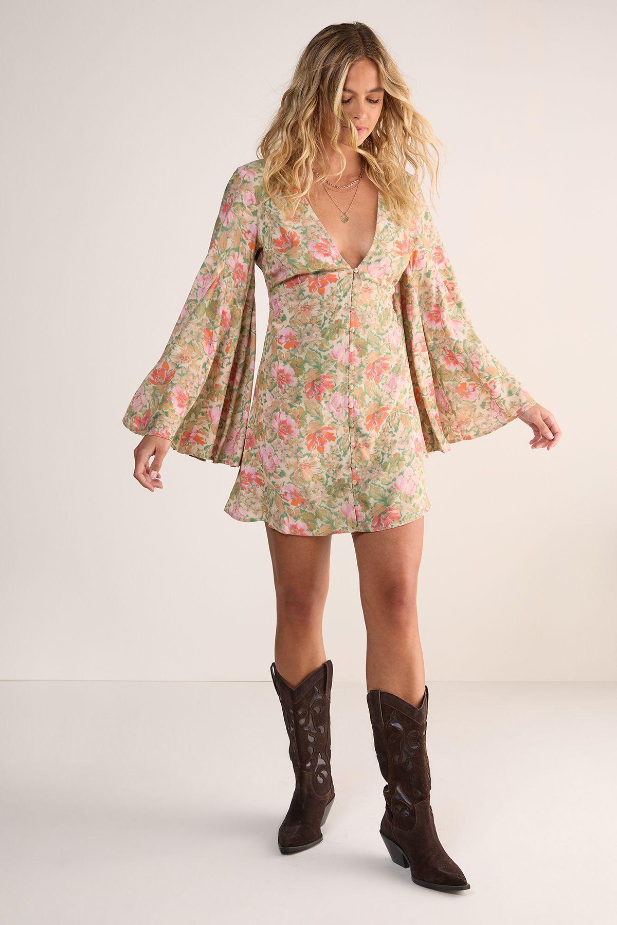 Vintage Floral Button Through Extreme Flared Sleeve Mini Dress by NASTYGAL Vintage Floral Button Through Extreme Flared Sleeve Mini Dress by NASTYGAL