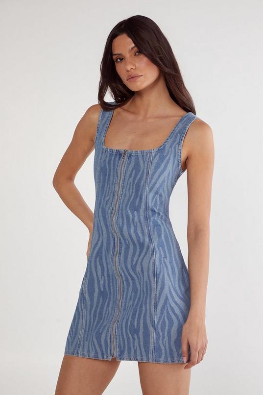Zebra Denim Corset Mini Dress by NASTYGAL