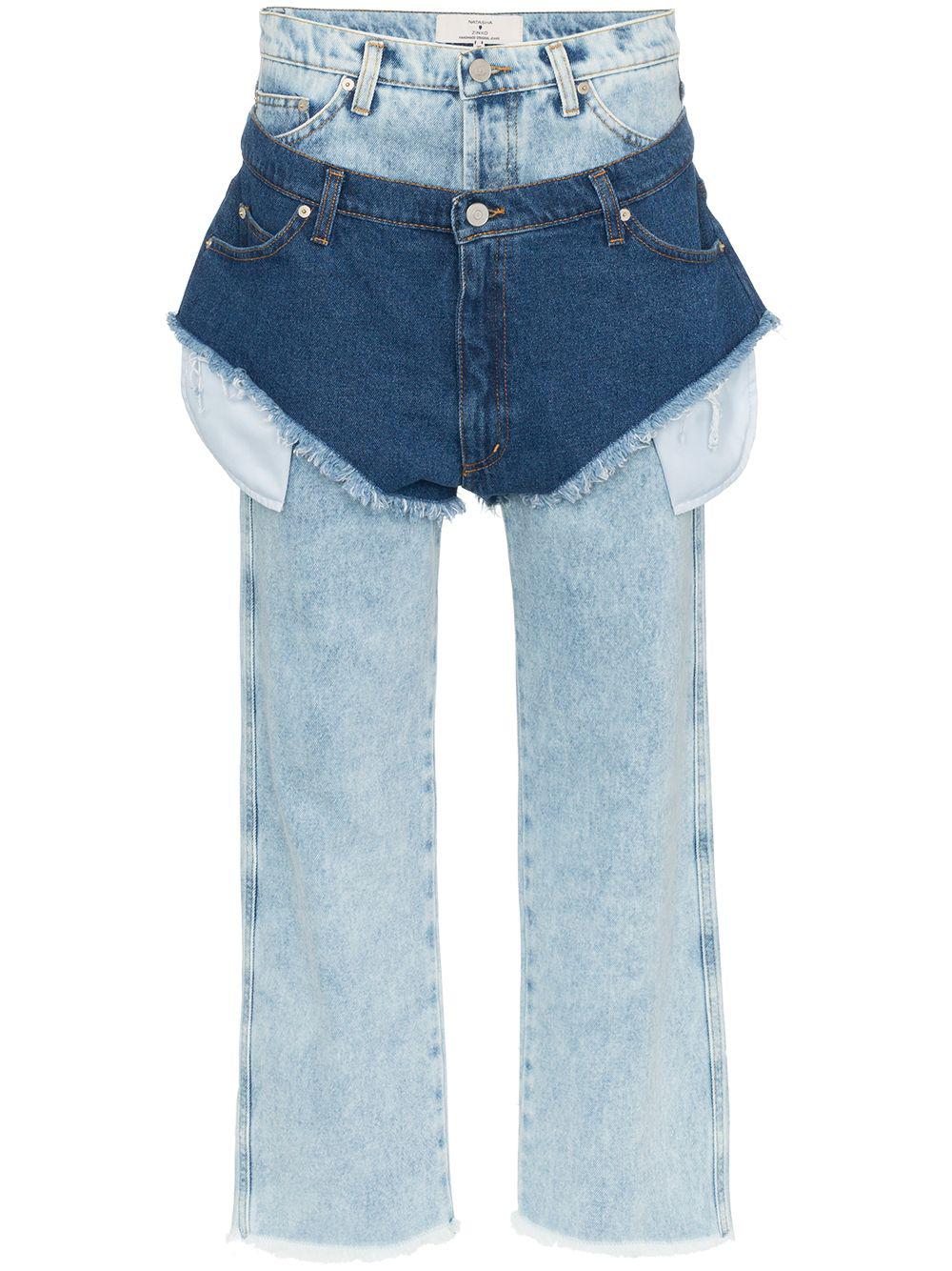 high waisted jeans with a denim shorts layer by NATASHA ZINKO