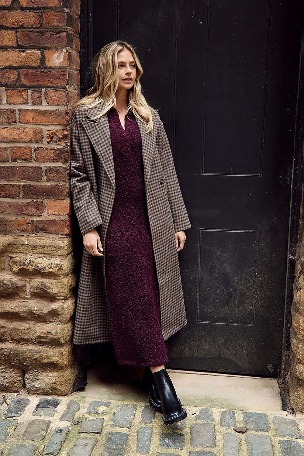Check Oversized Single-Breasted Longline Coat by NATIVE YOUTH