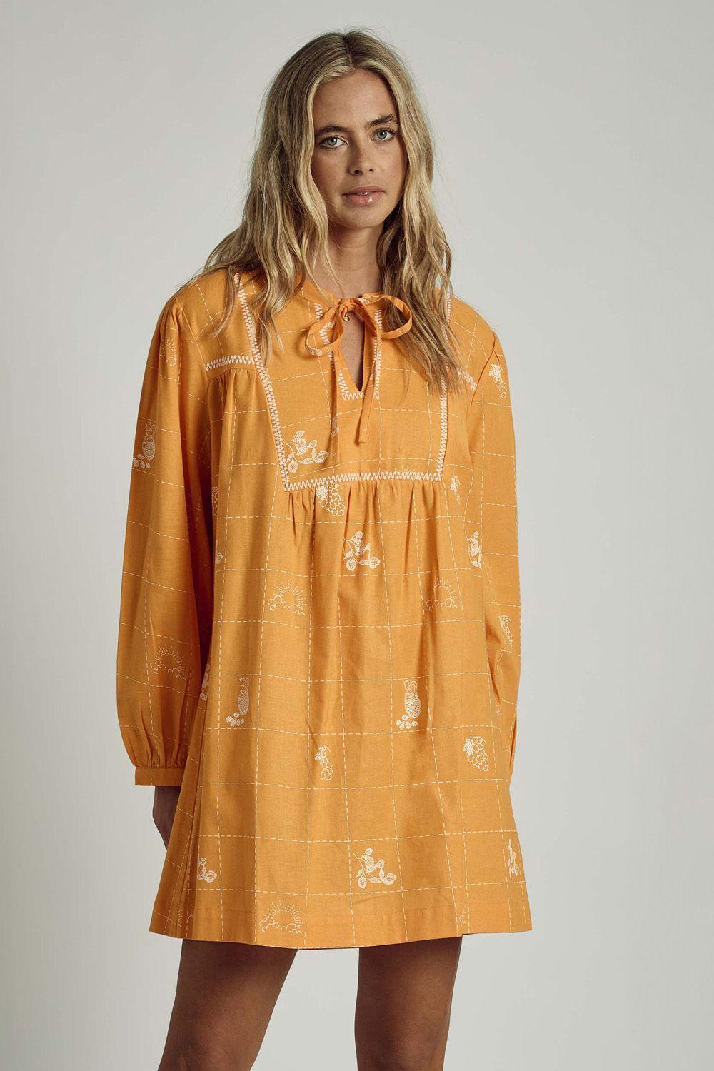 Cotton Blend Embroidered Long Sleeve Mini Dress by NATIVE YOUTH