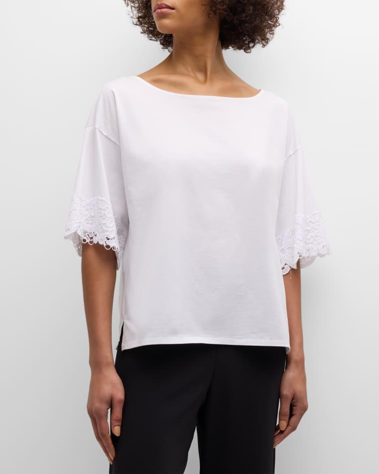 Bliss Harmony Lace-Trim Elbow-Sleeve T-Shirt by NATORI