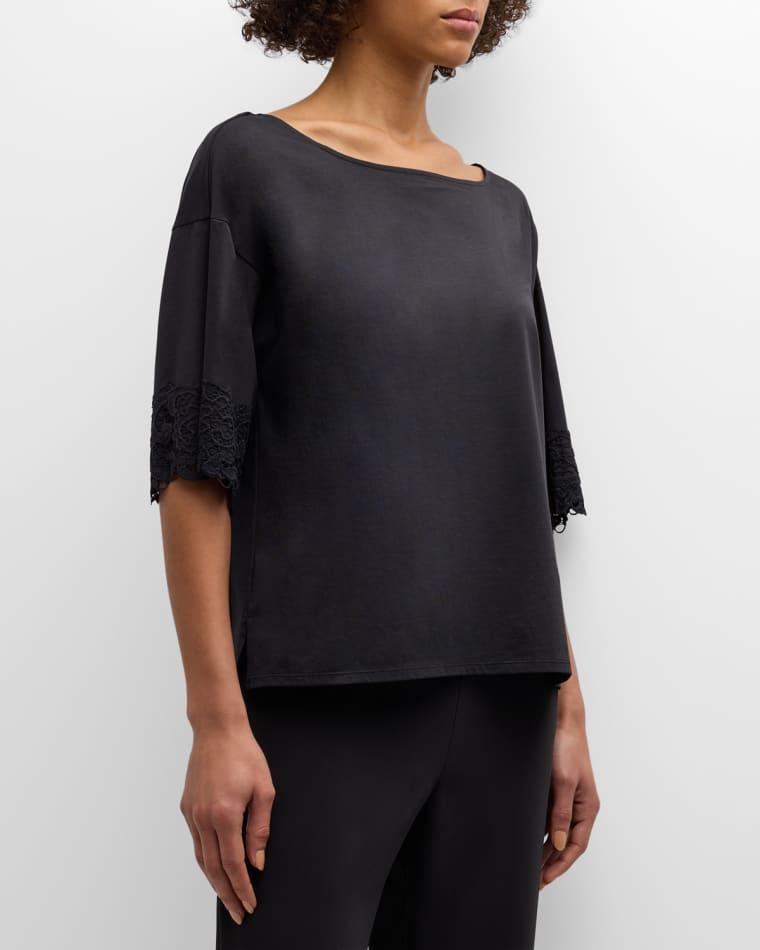 Bliss Harmony Lace-Trim Elbow-Sleeve T-Shirt by NATORI
