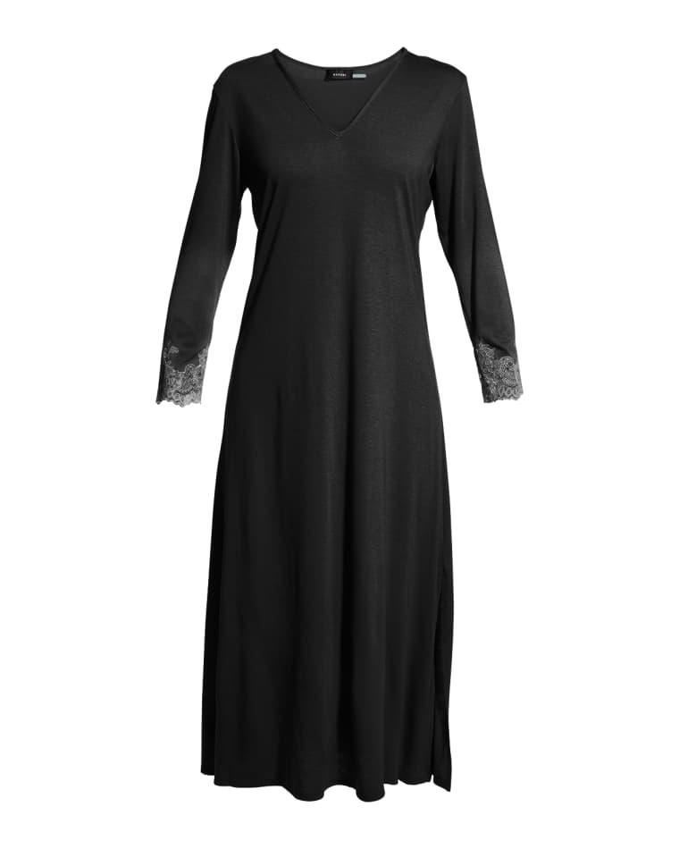 Luxe Shangri La V-Neck Lace Cuff Nightgown by NATORI