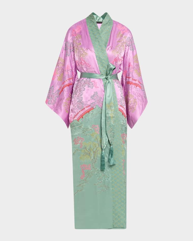 Nara Embroidered Colorblock Silk Robe by NATORI