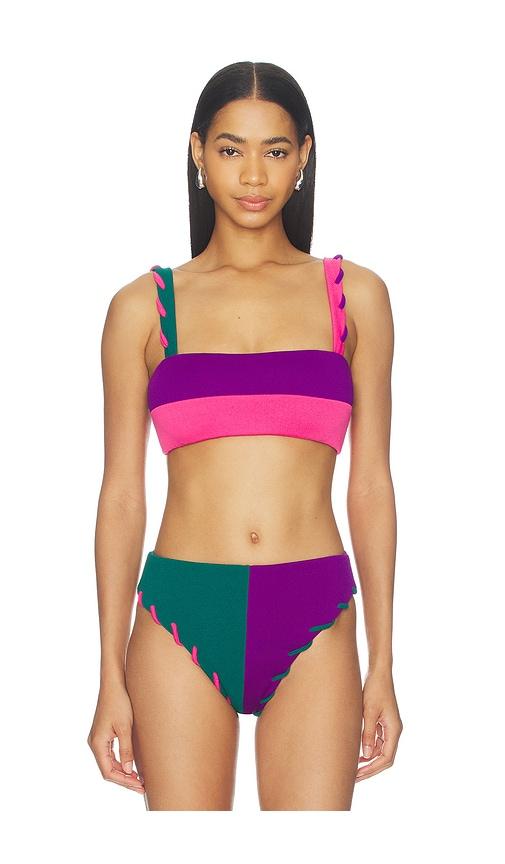 Nau Bikinis Contour Colorblock Bikini Top in Purple,Green by NAU BIKINIS