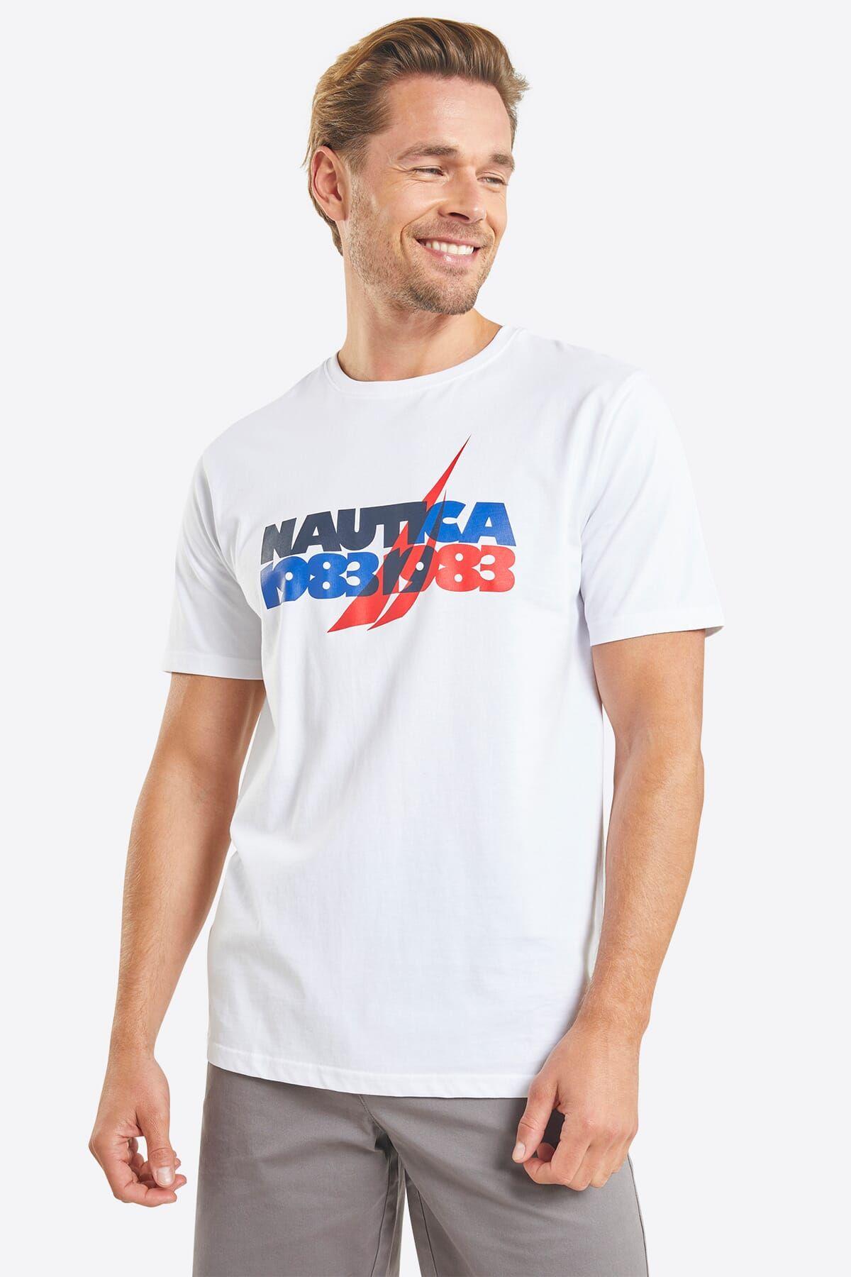 Men's Nautica White Printed T-Shirt - Casual & Comfortable by NAUTICA