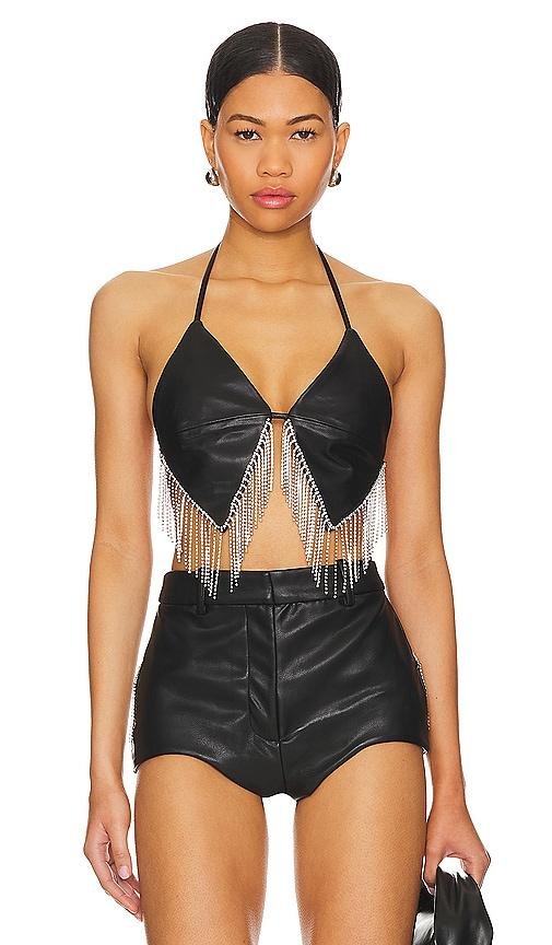 NBD Danica Faux Leather Bra Top in Black by NBD