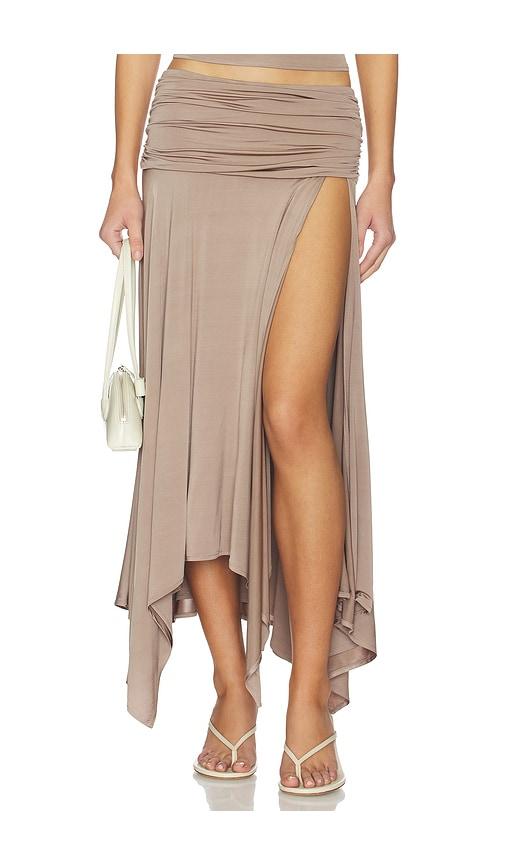 NBD Niya Midi Skirt in Taupe by NBD