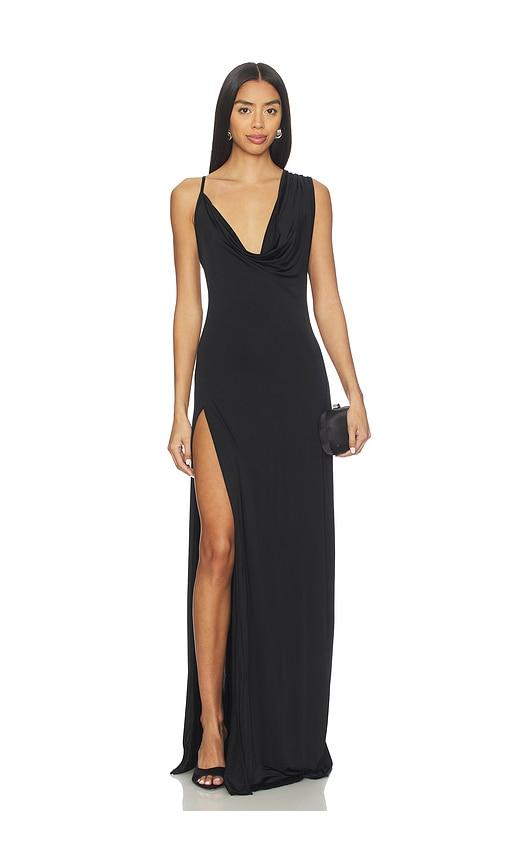 NBD Tessa Draped Shoulder Maxi Dress in Black by NBD