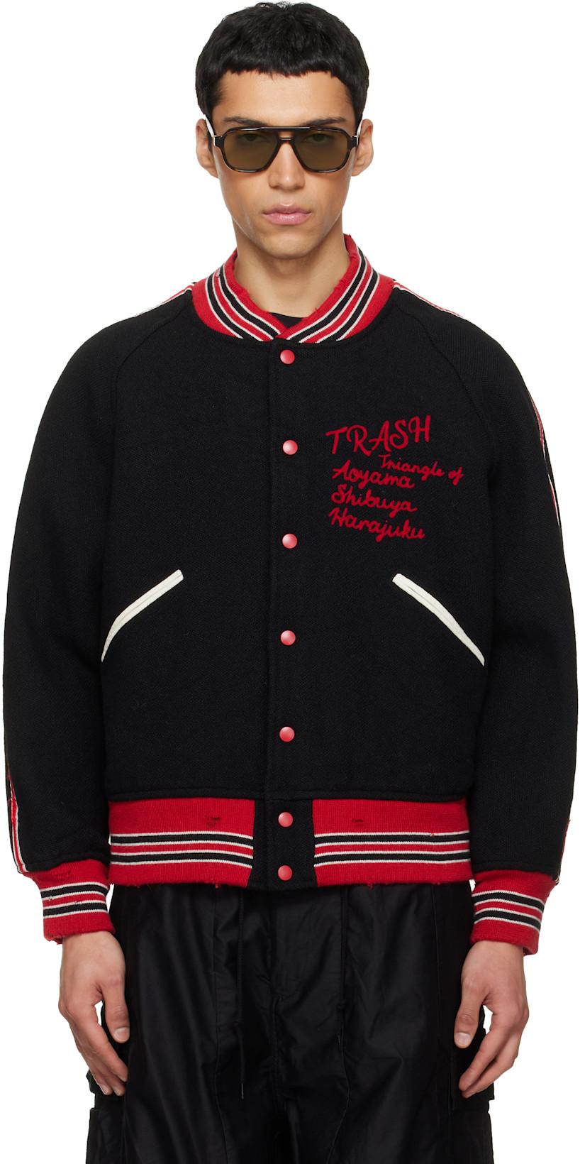 Black Deconstructed Letter Bomber Jacket by NEEDLES