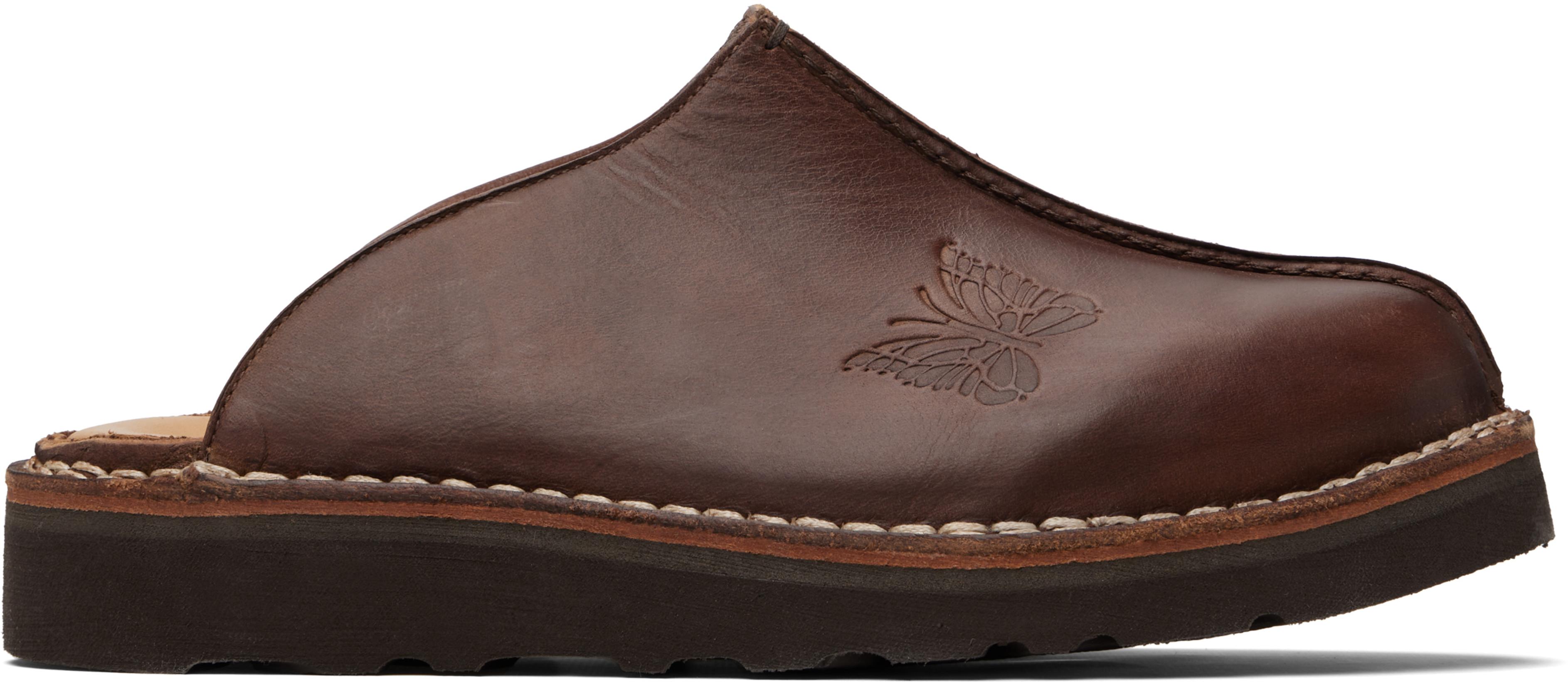 Brown Papillon Embossed Mountain Slip-In Loafers by NEEDLES