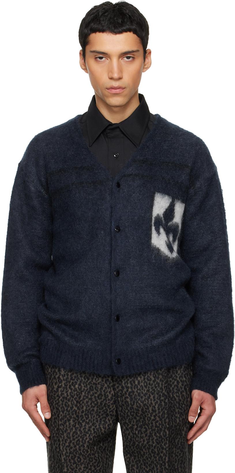 Navy Mohair Emblem Cardigan by NEEDLES