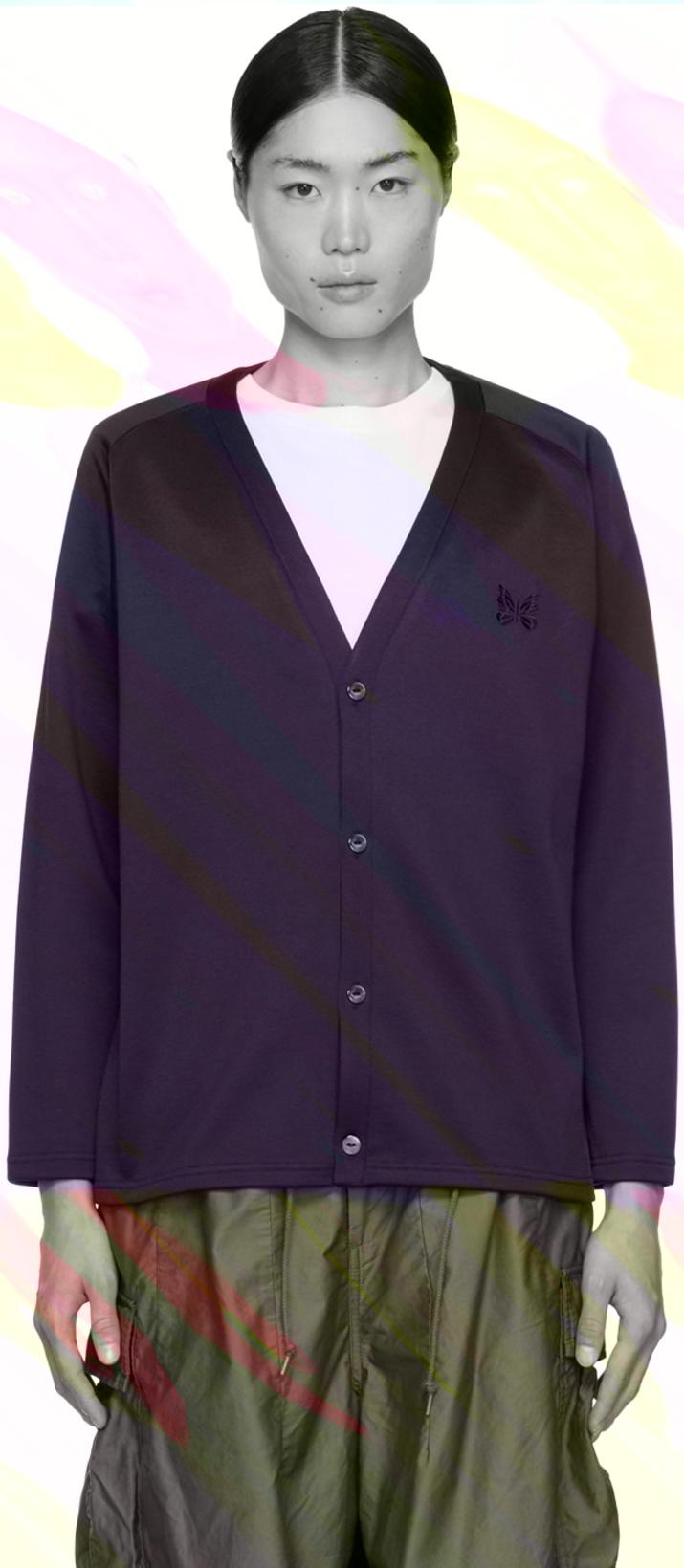 Purple V-Neck Cardigan by NEEDLES