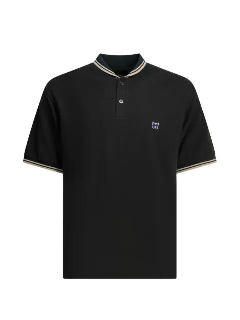 butterfly-embroidered tipped polo shirt by NEEDLES