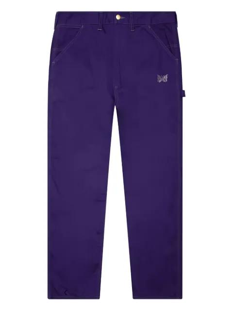 butterfly-embroidered twill trousers by NEEDLES