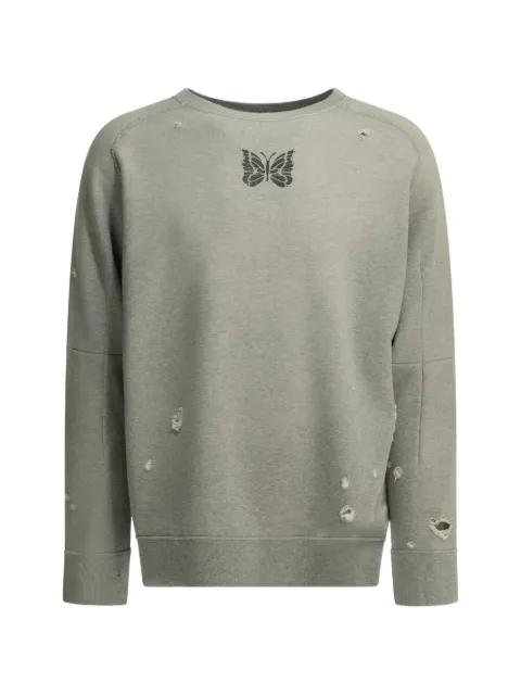butterfly-print distressed-effect sweatshirt by NEEDLES