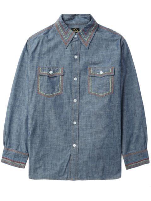 contrast-stitching denim shirt by NEEDLES