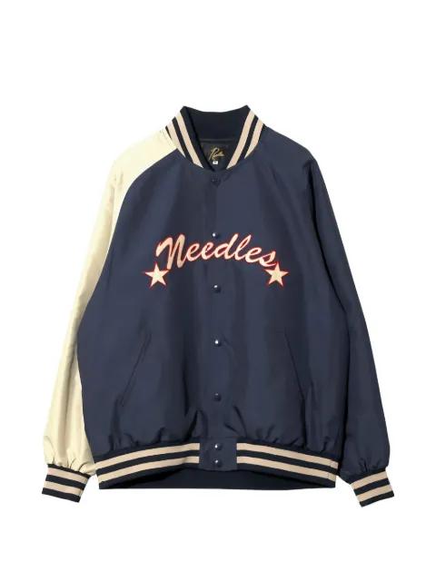 logo-embroidered contrast-sleeve bomber jacket by NEEDLES