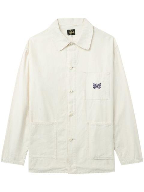 logo-embroidered cotton shirt jacket by NEEDLES