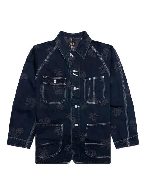 rose-embroidered denim jacket by NEEDLES