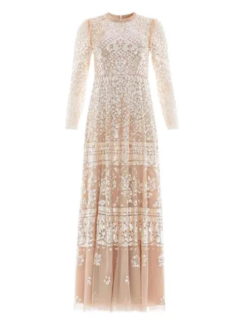 Aurora sequin-embellished tiered gown by NEEDLE&THREAD