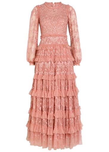 Blossom floral-embroidered tulle gown by NEEDLE&THREAD