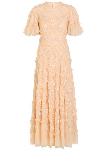 Carmen ruffled tulle gown by NEEDLE&THREAD