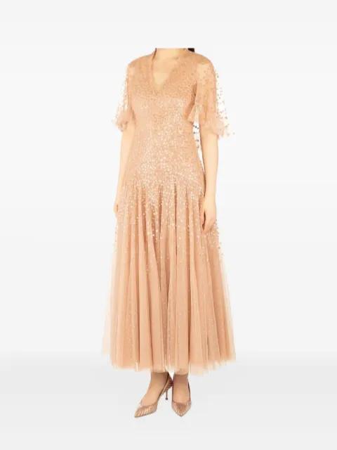 Dappled Sequin Cape V-neck maxi dress by NEEDLE&THREAD