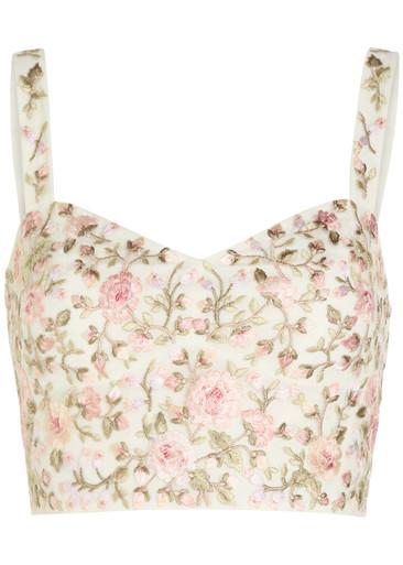 Eden Rose floral-embroidered tulle crop top by NEEDLE&THREAD