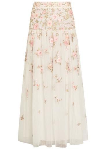 Eden Rose floral-embroidered tulle midi skirt by NEEDLE&THREAD