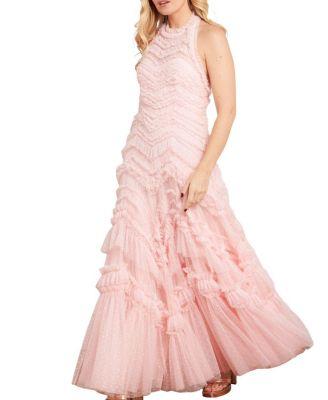Elia Halter Neck Ruffle Tulle Maxi Gown by NEEDLE&THREAD