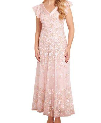 Ethereal Blooms Short Sleeve Ankle Gown by NEEDLE&THREAD