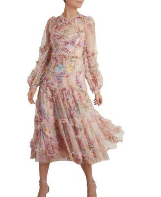 Floral Diamond Ruffle Ballerina Dress by NEEDLE&THREAD