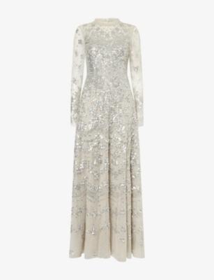 Freya Long-Sleeve Sequin-Embellished Gown by NEEDLE&THREAD