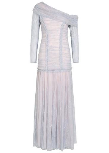 Gigi lace one-shoulder tulle gown by NEEDLE&THREAD