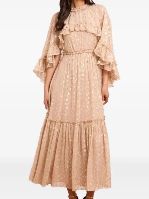 Harper cape-sleeve ruffled midi dress by NEEDLE&THREAD