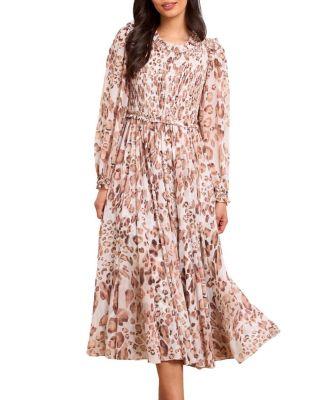 Leopard Chiffon Smocked Ballerina Dress by NEEDLE&THREAD