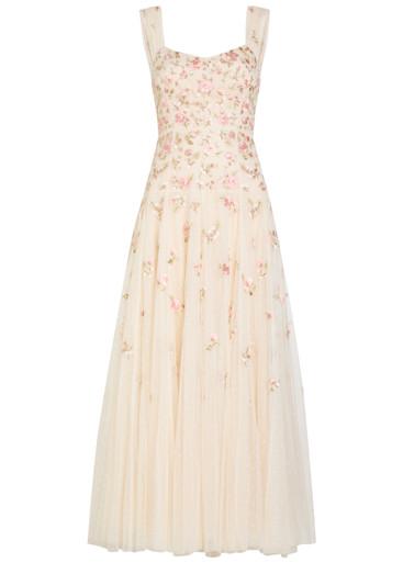 Mayflower Ditsy floral-embroidered tulle gown by NEEDLE&THREAD