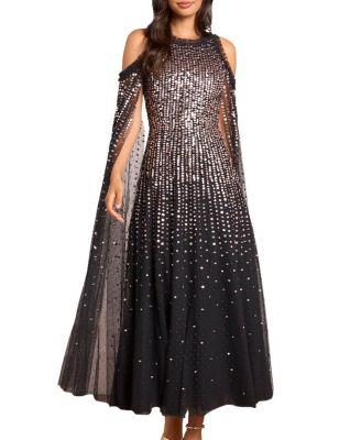 Moonlight Sequin Cape Sleeve Ankle Gown by NEEDLE&THREAD