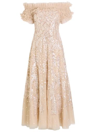 Off-the-shoulder sequin-embellished tulle gown by NEEDLE&THREAD