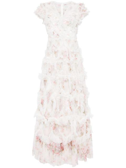 Paradise Garden ruffle-detail dress by NEEDLE&THREAD