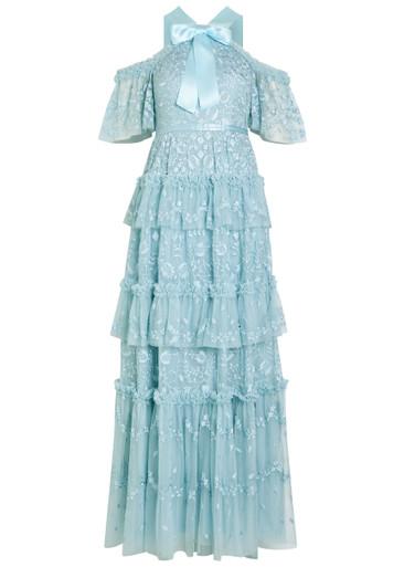 Primrose floral-embroidered tulle gown by NEEDLE&THREAD