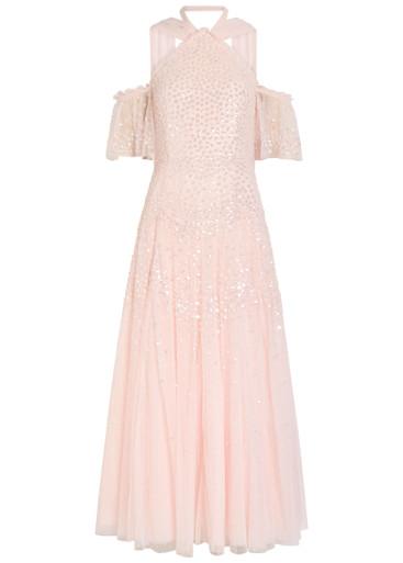 Sequin-embellished halterneck tulle gown by NEEDLE&THREAD