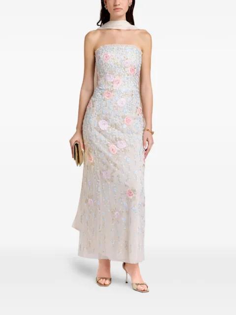 floral-embellished strapless midi dress by NEEDLE&THREAD