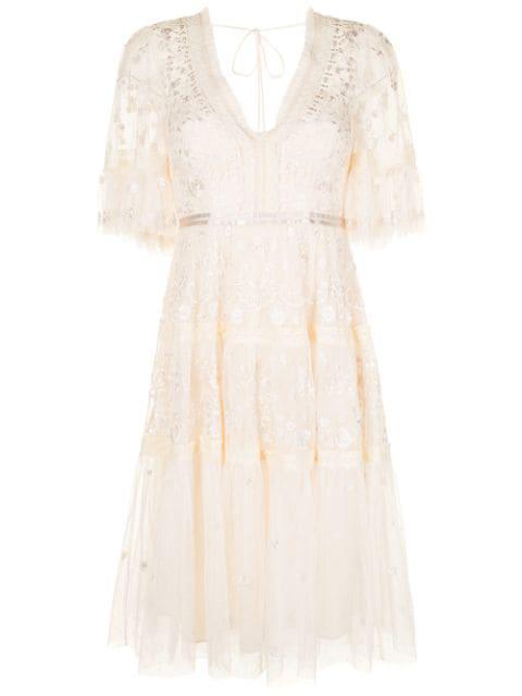 floral-embroidered A-line dress by NEEDLE&THREAD