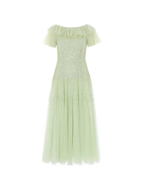 ruffled sequin-embellished gown by NEEDLE&THREAD
