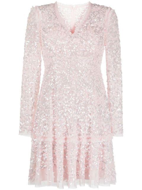 sequinned long-sleeve skater dress by NEEDLE&THREAD
